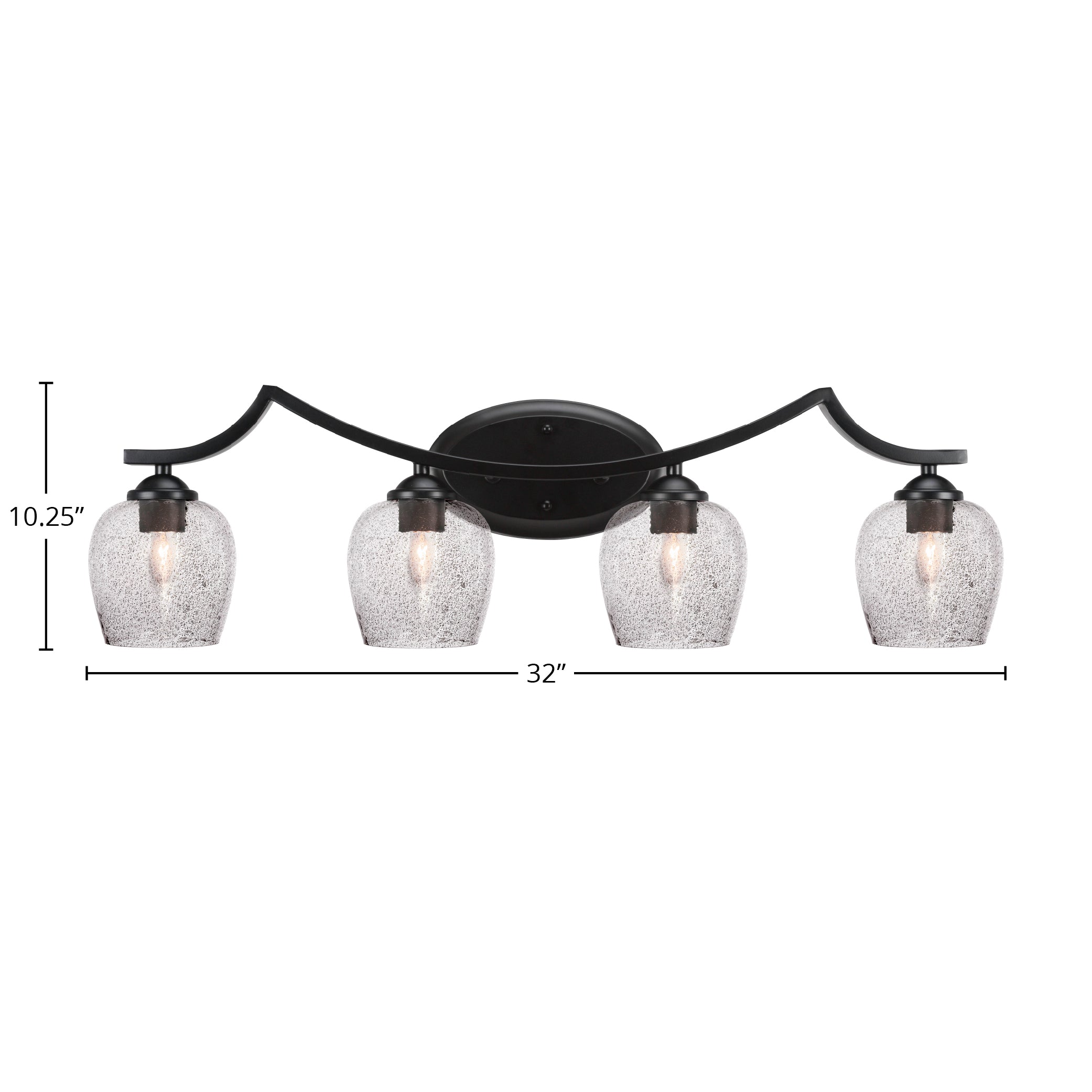 Zilo Four Light Bath Bar in Matte Black with 6" Smoke Bubble Shade