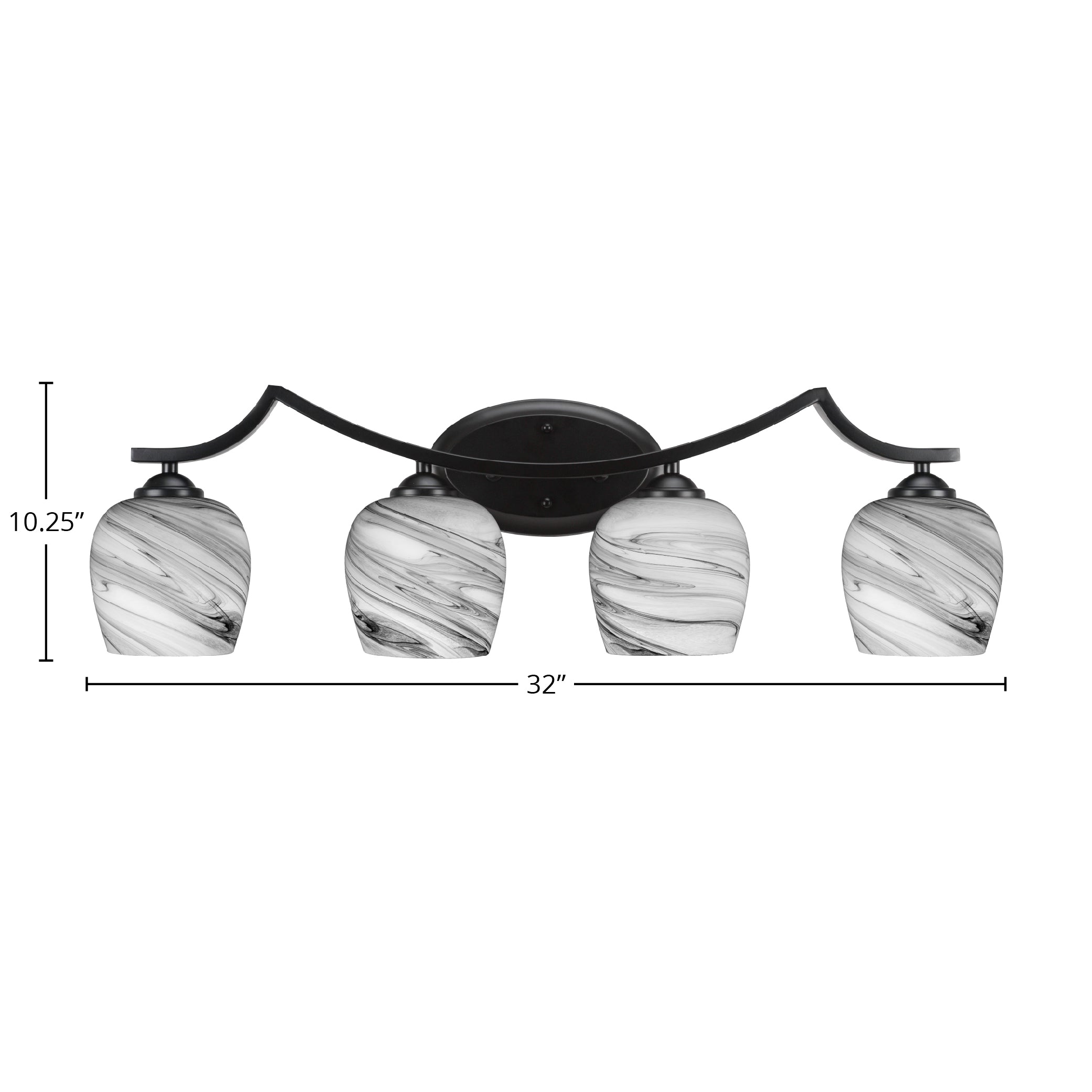 Zilo Four Light Bath Bar in Matte Black with 6" Onyx Swirl Shade