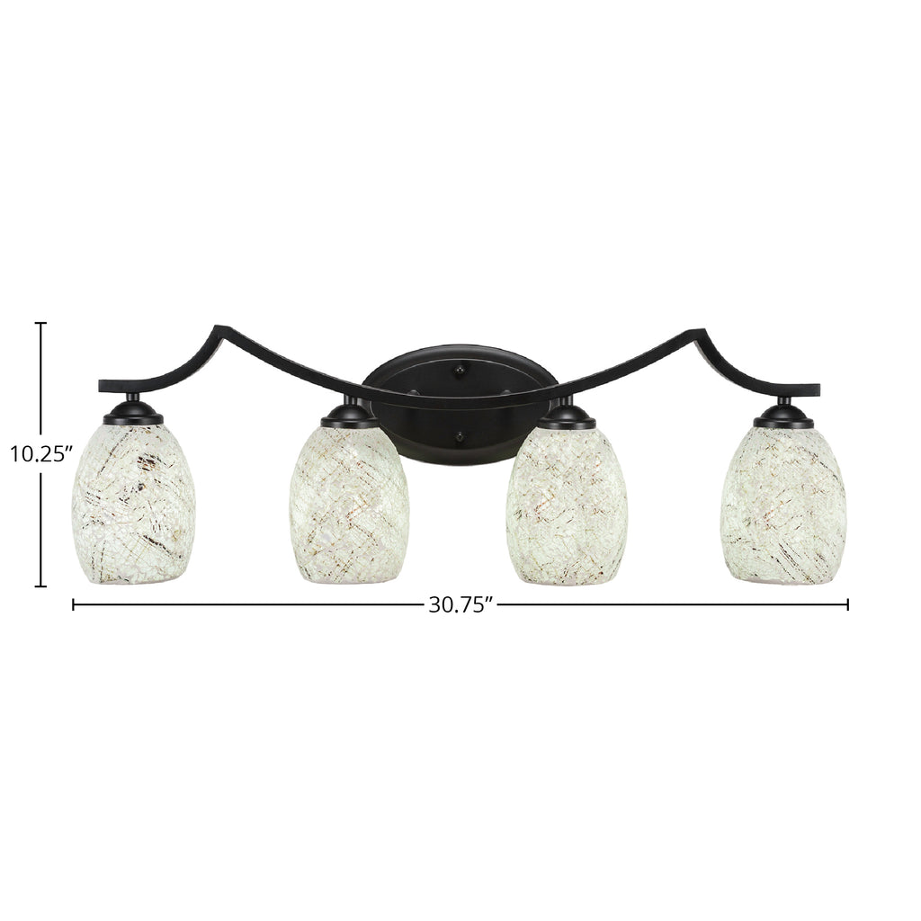Zilo Four Light Bath Bar in Matte Black with 5" Natural Fusion Shade
