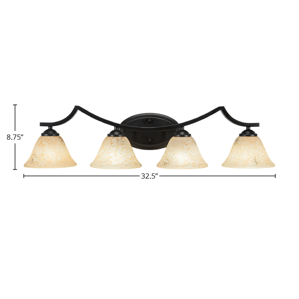 Zilo Four Light Bath Bar in Matte Black with 7" Italian Marble Shade