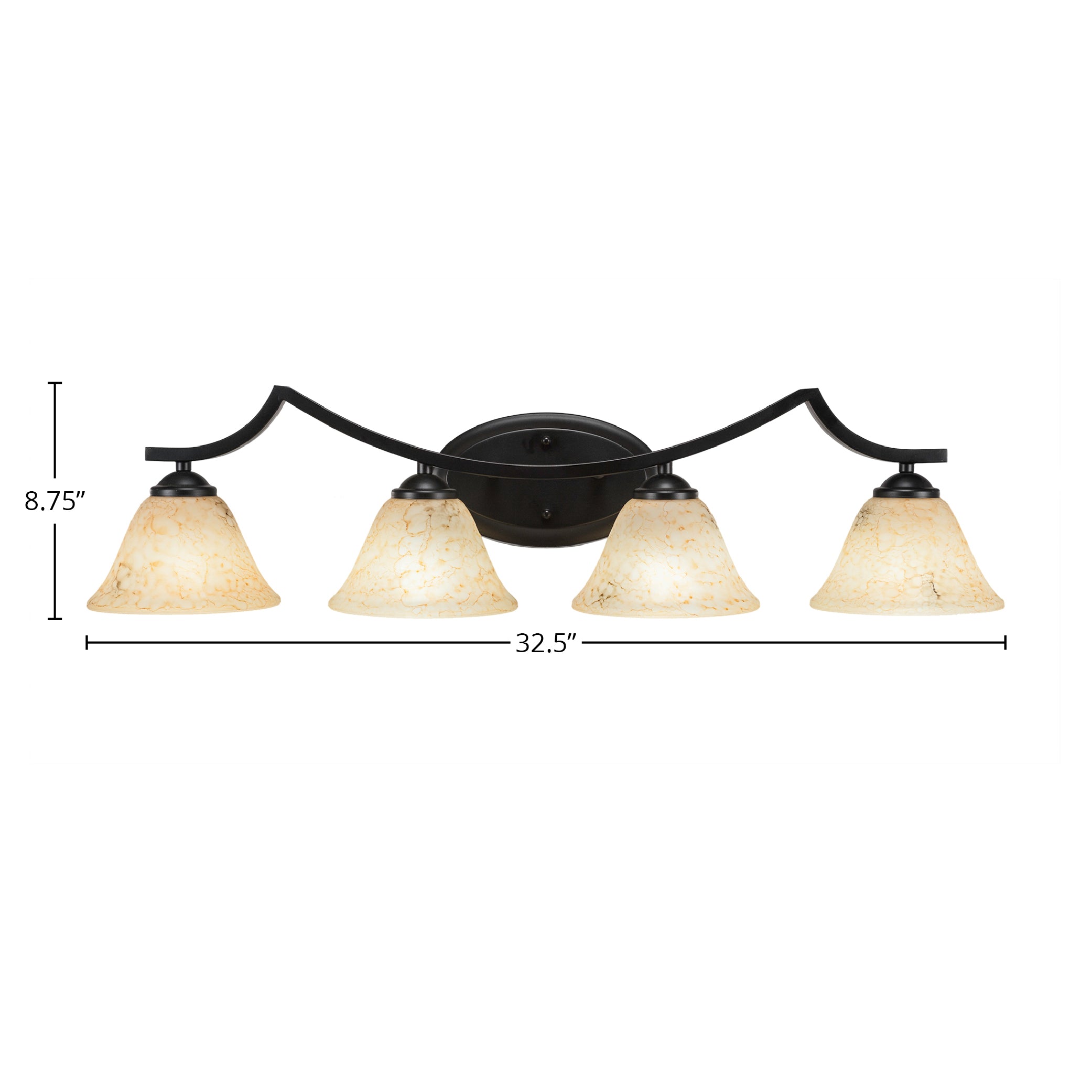 Zilo Four Light Bath Bar in Matte Black with 7" Italian Marble Shade