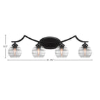 Zilo Four Light Bath Bar in Matte Black with 6" Clear Ribbed Shade