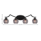 Zilo Four Light Bath Bar in Matte Black with 6" Smoke Ribbed Shade