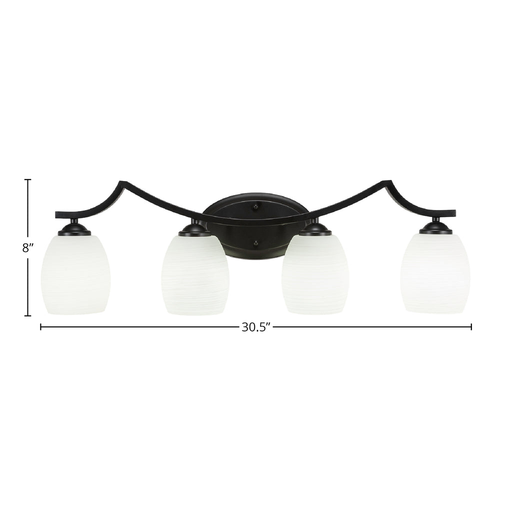 Zilo Four Light Bath Bar in Matte Black with 5" White Linen Shade
