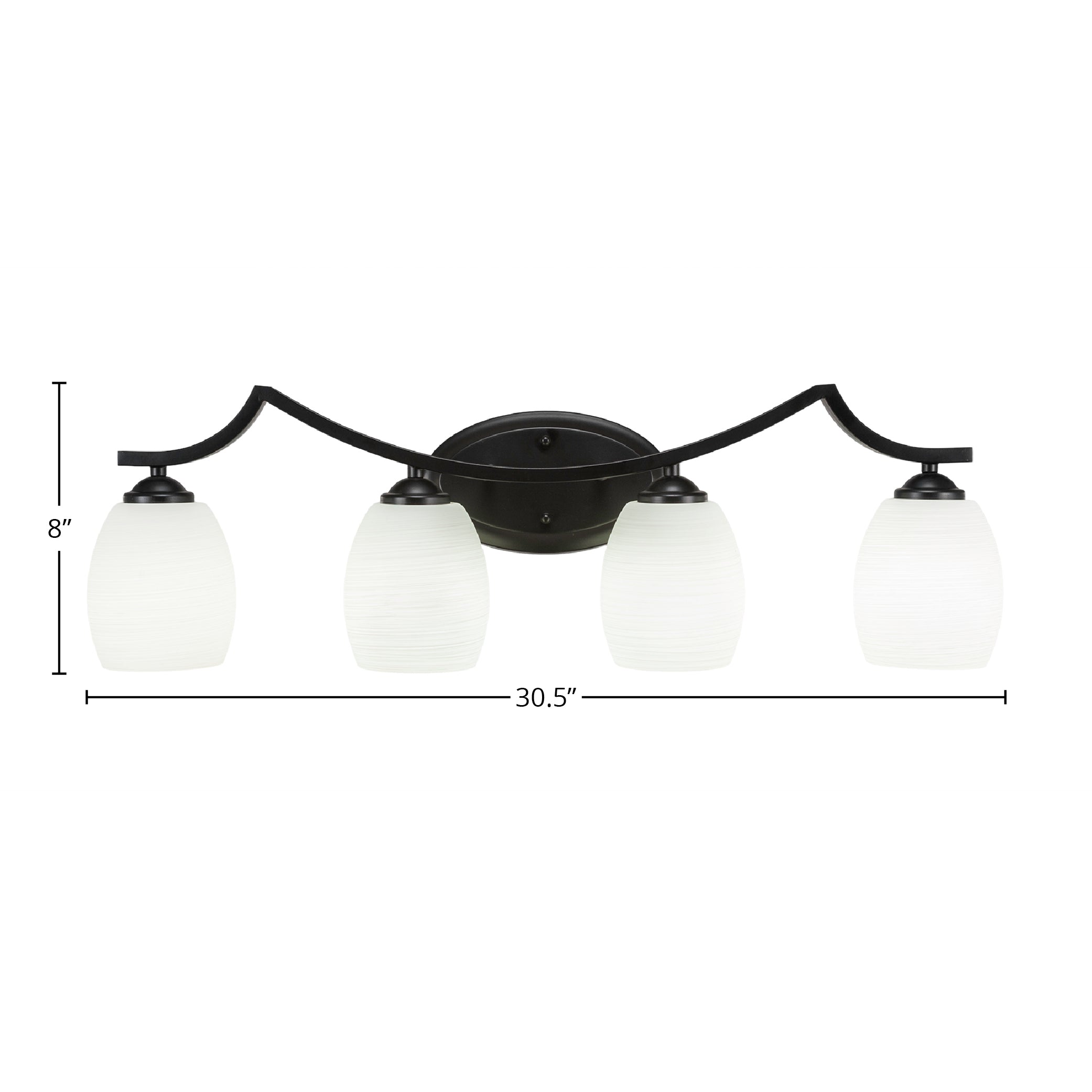 Zilo Four Light Bath Bar in Matte Black with 5" White Linen Shade