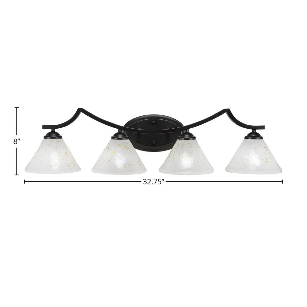Zilo Four Light Bath Bar in Matte Black with 7" Gold Ice Shade