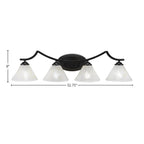 Zilo Four Light Bath Bar in Matte Black with 7" Gold Ice Shade