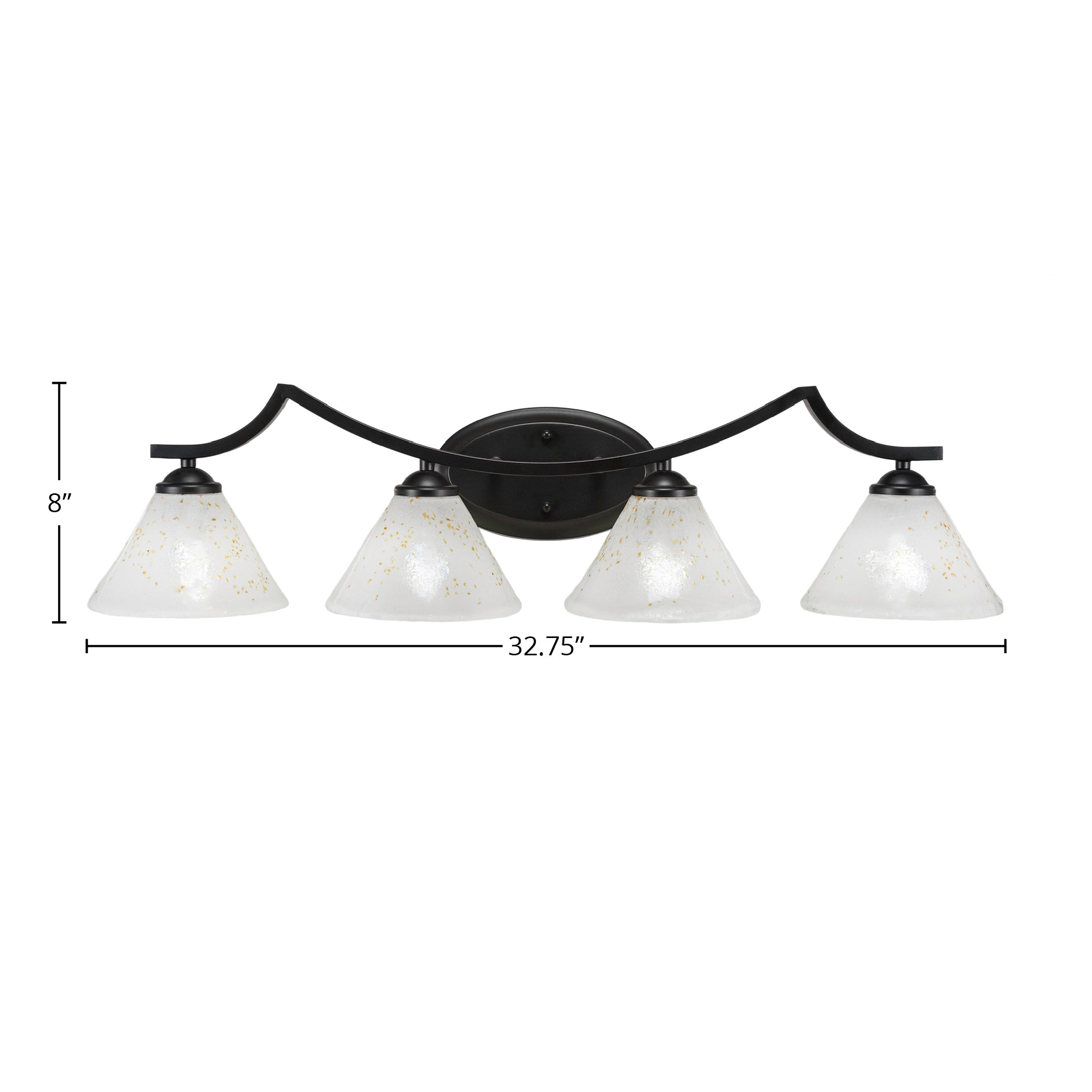 Zilo Four Light Bath Bar in Matte Black with 7" Gold Ice Shade