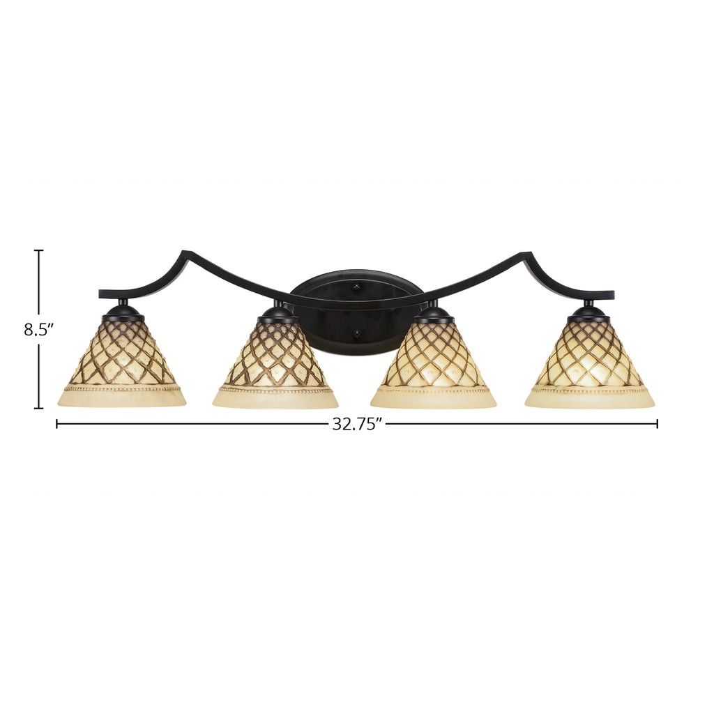 Zilo Four Light Bath Bar in Matte Black with 7" Chocolate Icing Shade