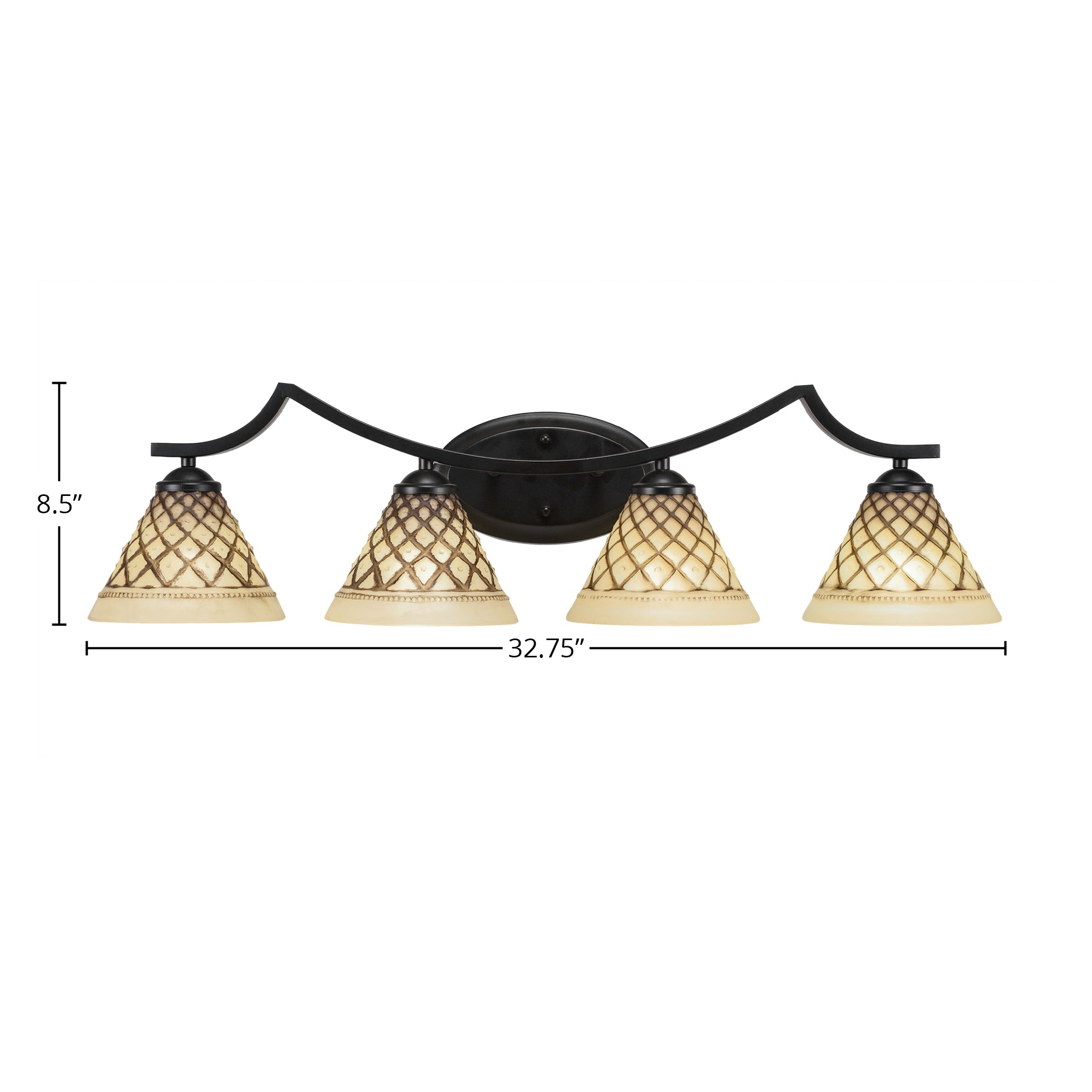 Zilo Four Light Bath Bar in Matte Black with 7" Chocolate Icing Shade