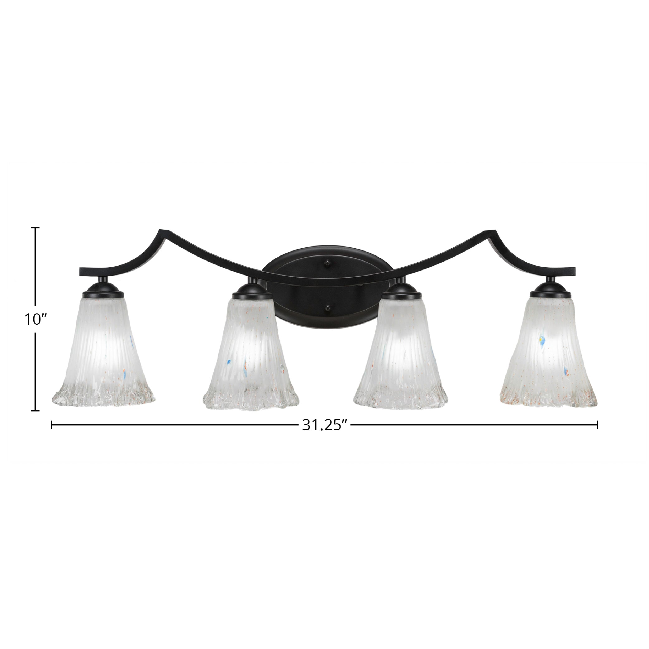 Zilo Four Light Bath Bar in Matte Black with 5.5" Fluted Frosted Crystal Shade