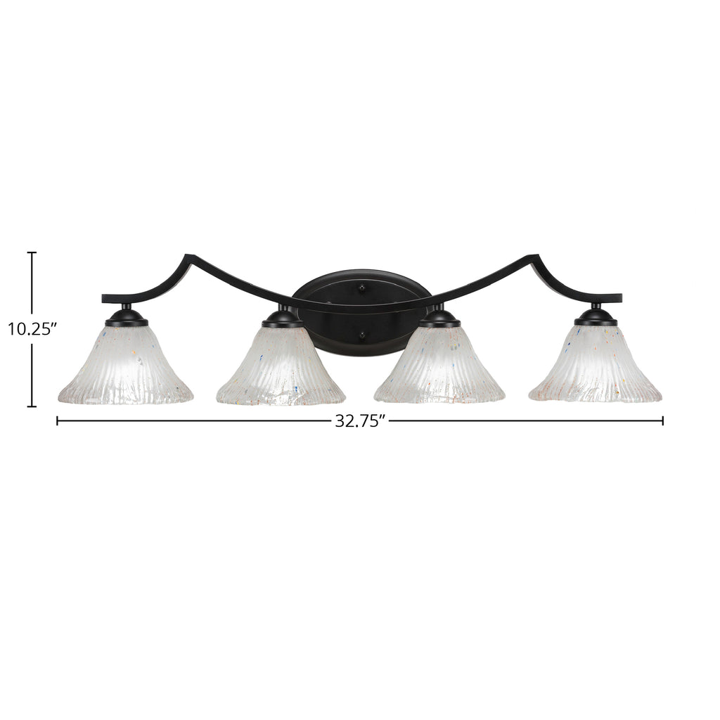 Zilo Four Light Bath Bar in Matte Black with 7" Frosted Crystal Shade