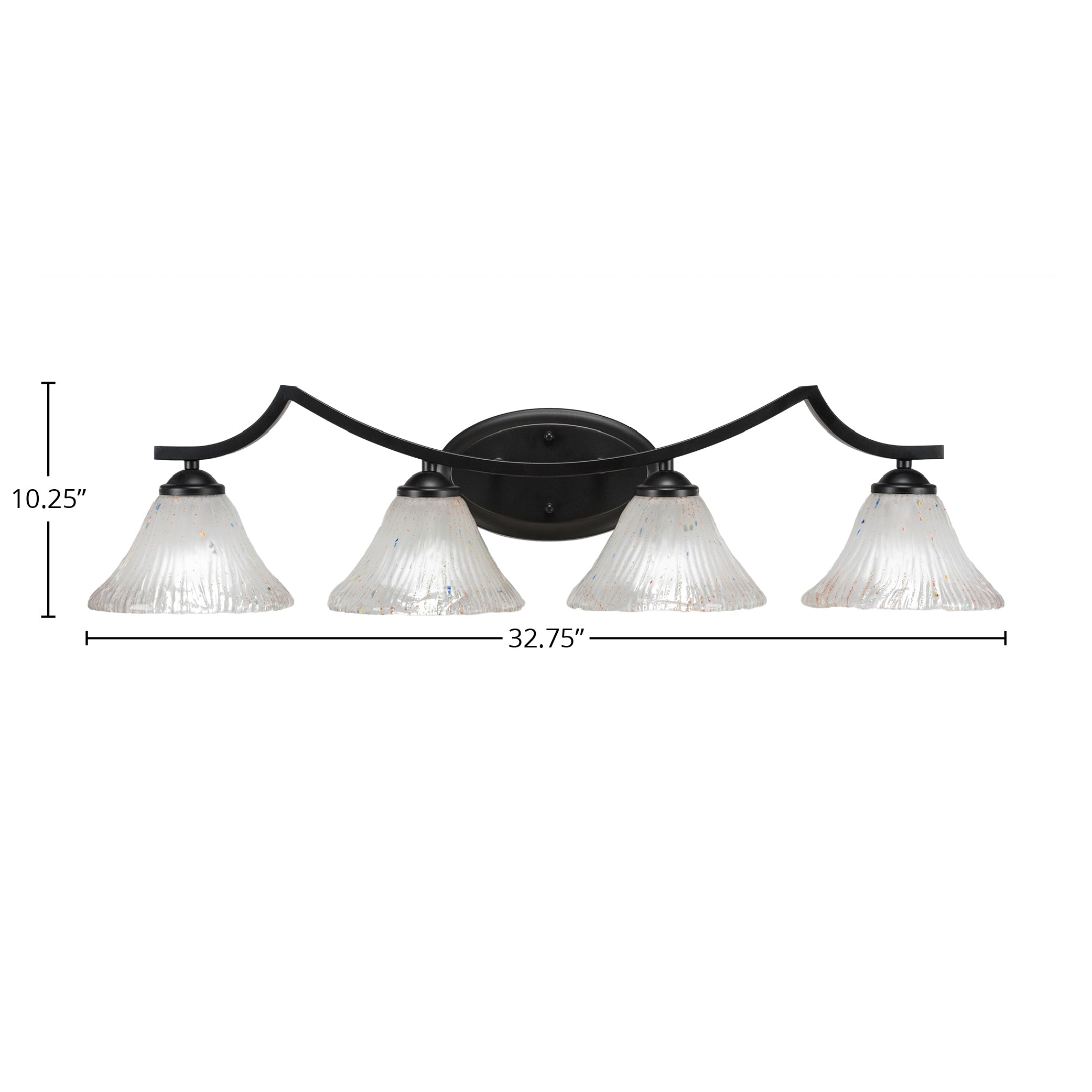 Zilo Four Light Bath Bar in Matte Black with 7" Frosted Crystal Shade