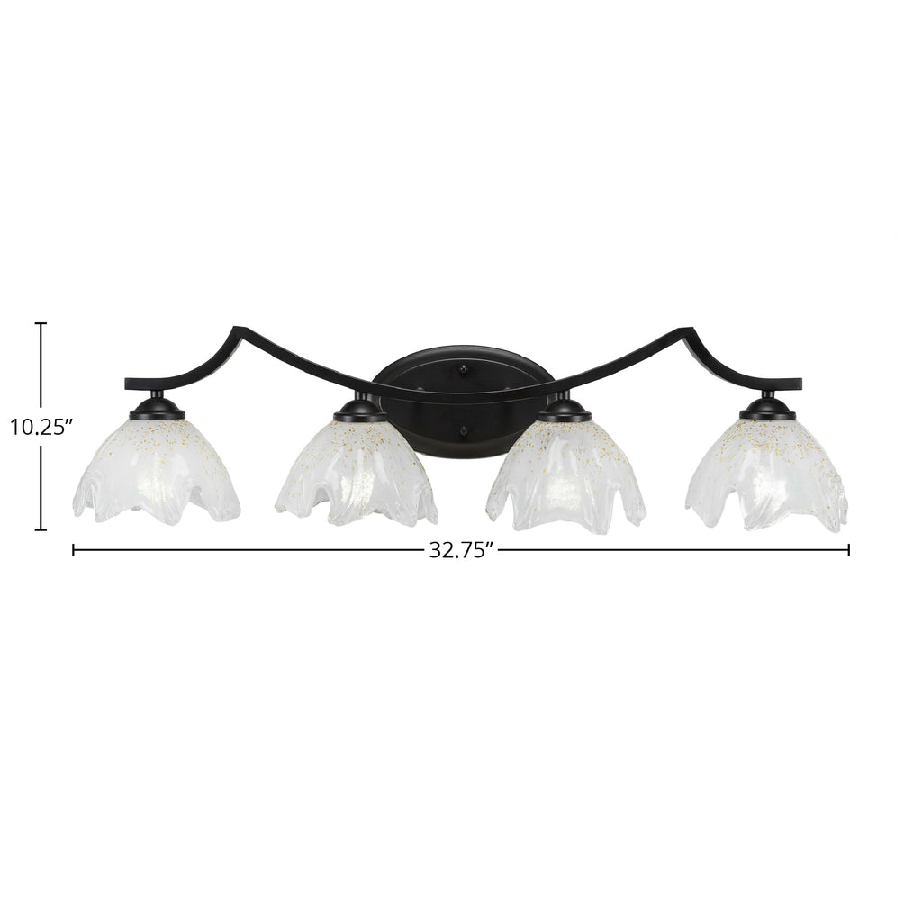 Zilo Four Light Bath Bar in Matte Black with 7" Gold Ice Shade