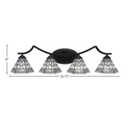 Zilo Four Light Bath Bar in Matte Black with 7" Pewter Art Glass Shade