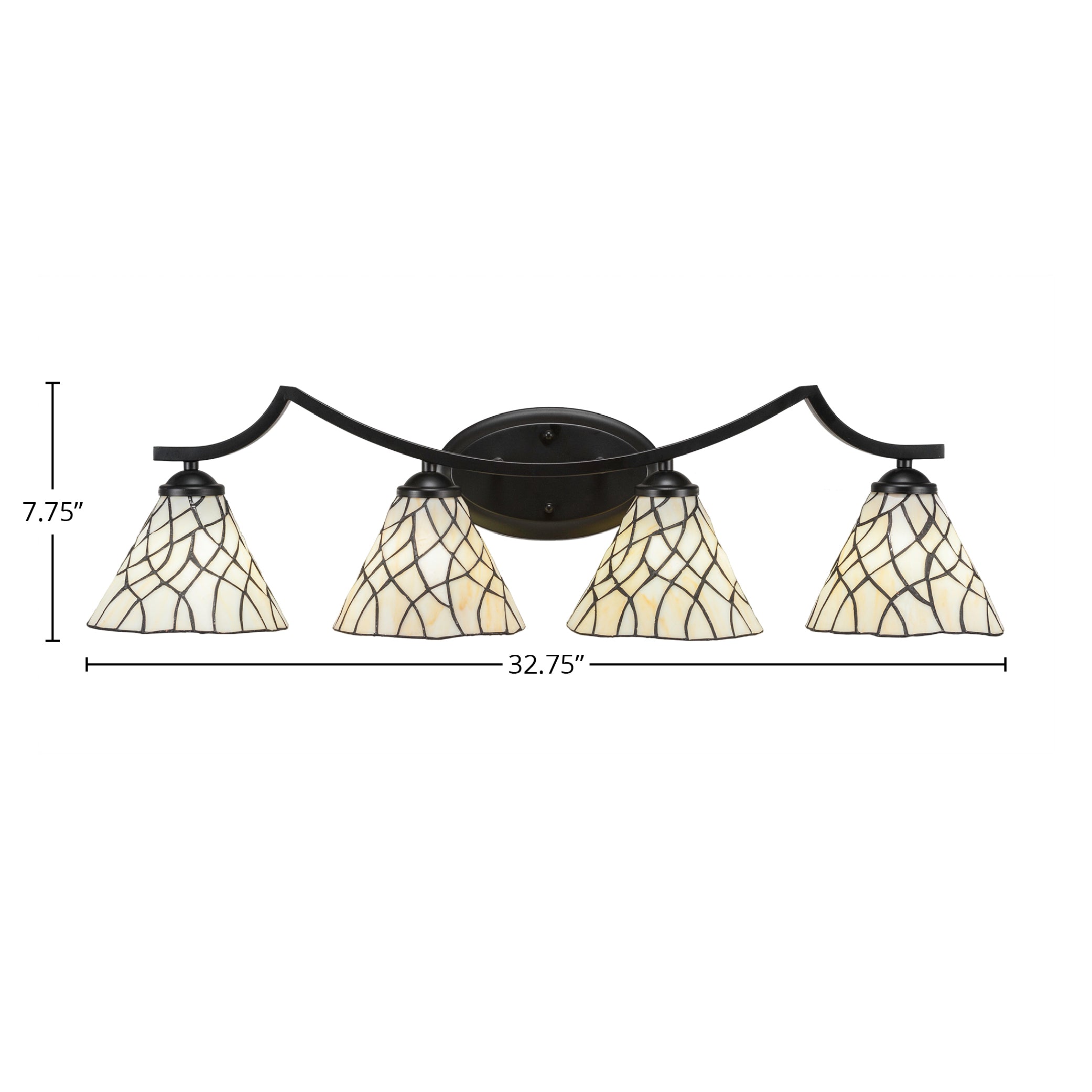 Zilo Four Light Bath Bar in Matte Black with 7" Sandhill Art Glass Shade