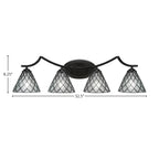 Zilo Four Light Bath Bar in Matte Black with 7" Diamond Ice Art Glass Shade