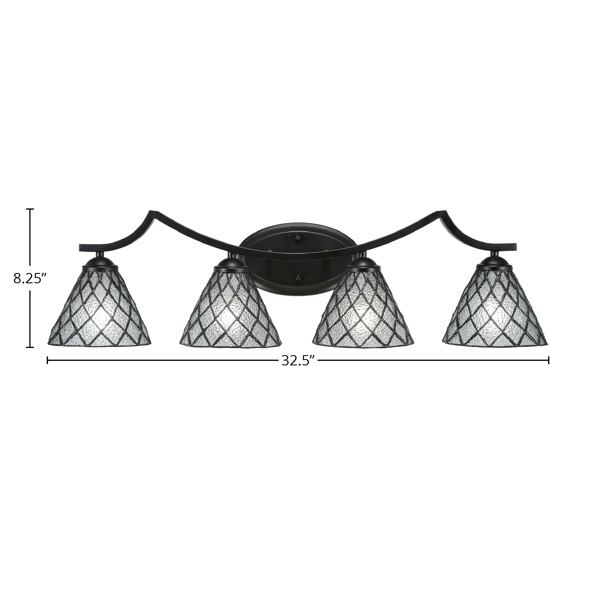 Zilo Four Light Bath Bar in Matte Black with 7" Diamond Ice Art Glass Shade