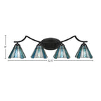 Zilo Four Light Bath Bar in Matte Black with 7" Sea Ice Art Glass Shade