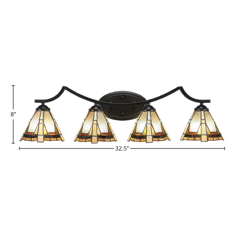 Zilo Four Light Bath Bar in Matte Black with 7" Zion Art Glass Shade