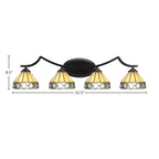 Zilo Four Light Bath Bar in Matte Black with 7" Diamond Peak Art Glass Shade