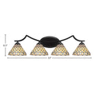 Zilo Four Light Bath Bar in Matte Black with 7" Starlight Art Glass Shade