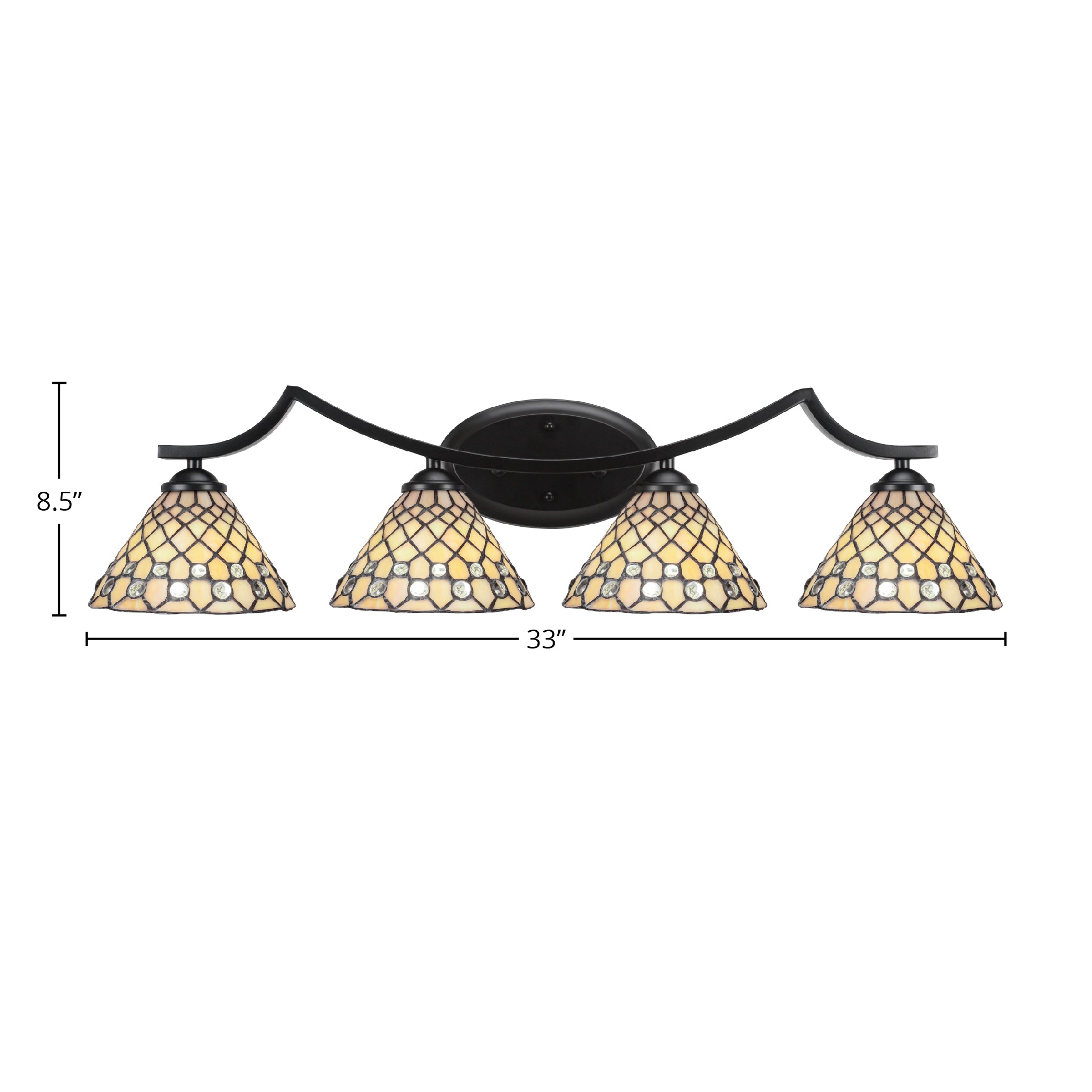 Zilo Four Light Bath Bar in Matte Black with 7" Starlight Art Glass Shade