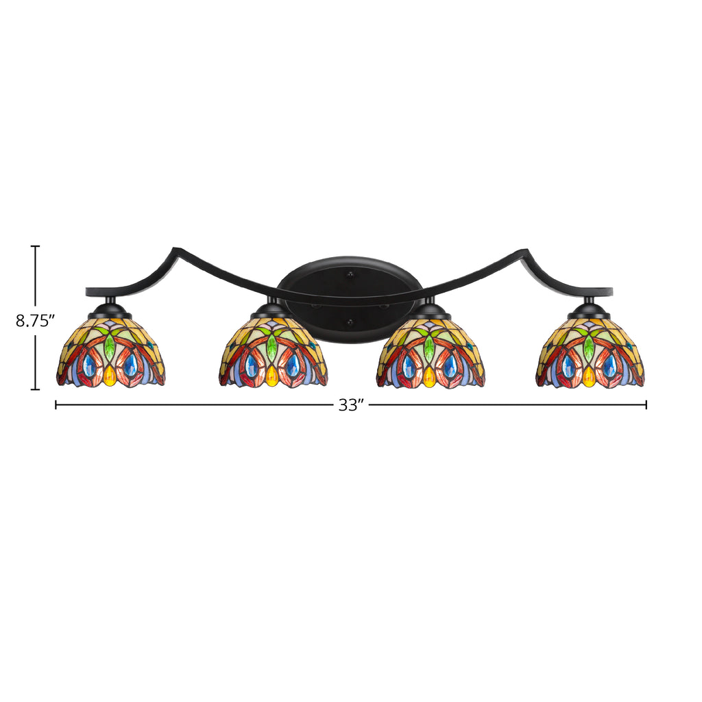 Zilo Four Light Bath Bar in Matte Black with 7" Lynx Art Glass Shade