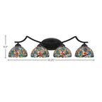 Zilo Four Light Bath Bar in Matte Black with 7" Kaleidoscope Art Glass Shade
