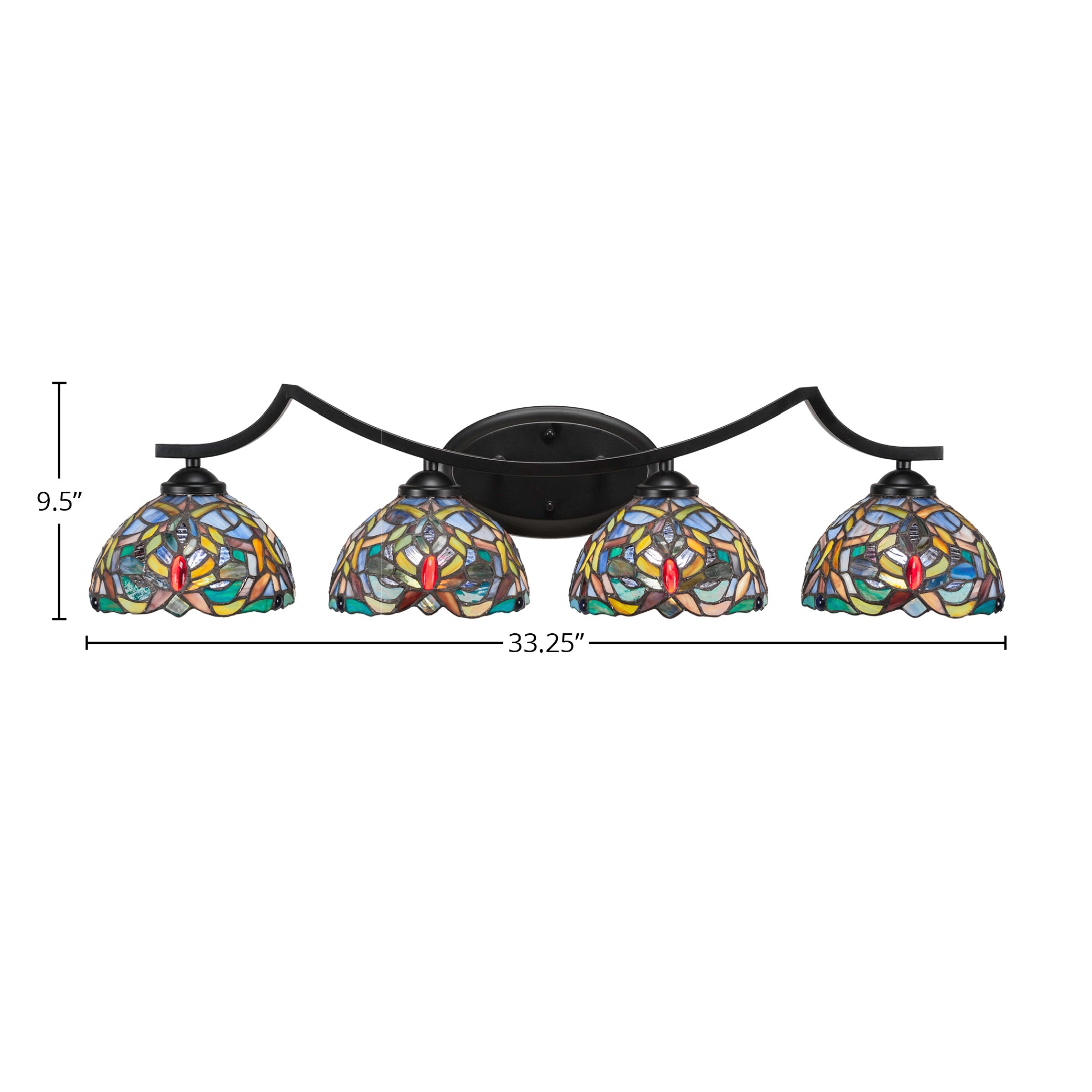 Zilo Four Light Bath Bar in Matte Black with 7" Kaleidoscope Art Glass Shade