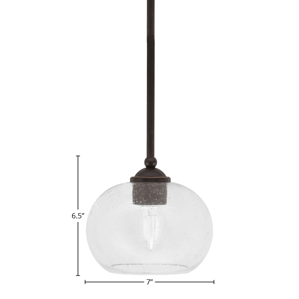 Zilo One Light Mini Pendant in Dark Granite with 7" Clear Bubble Shade