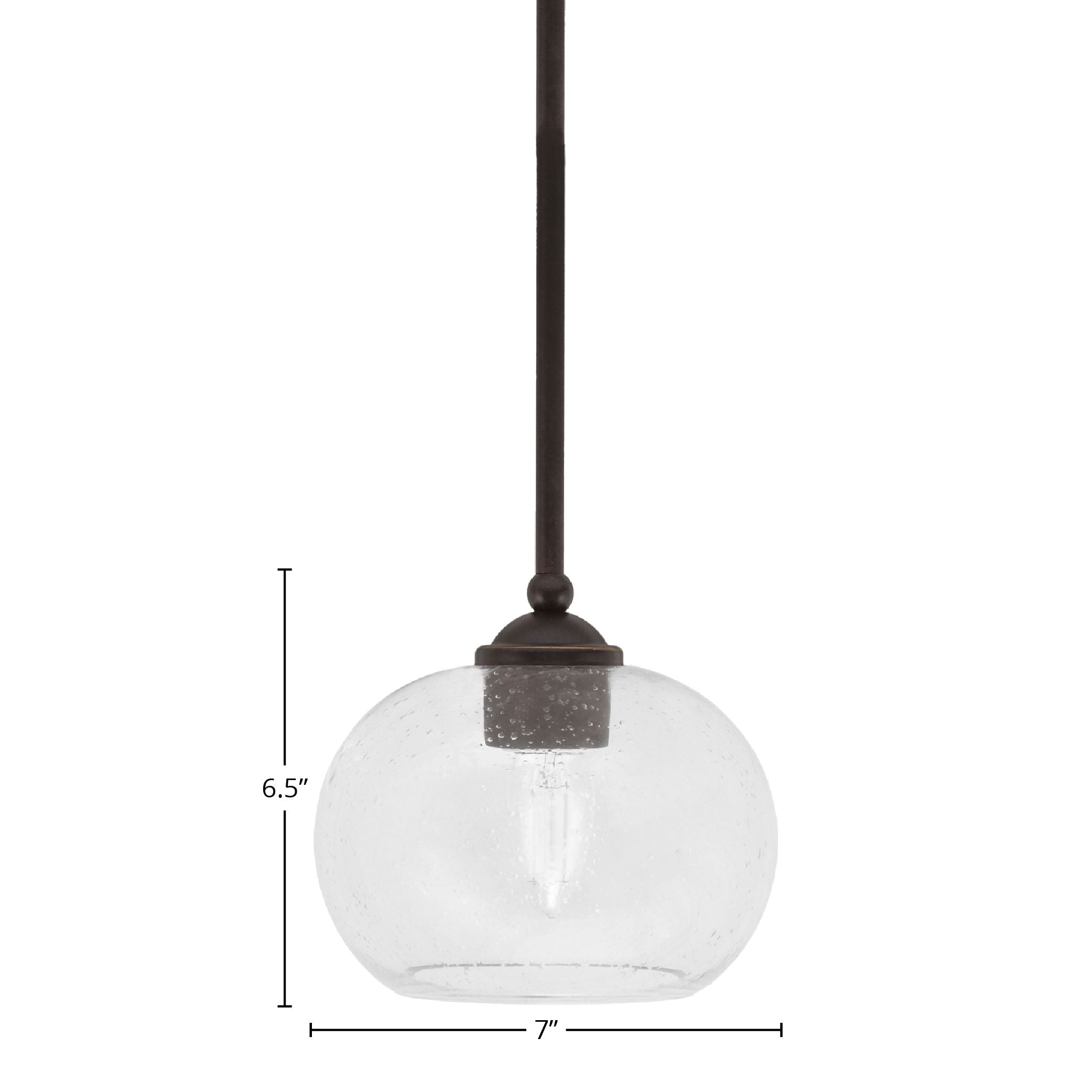 Zilo One Light Mini Pendant in Dark Granite with 7" Clear Bubble Shade