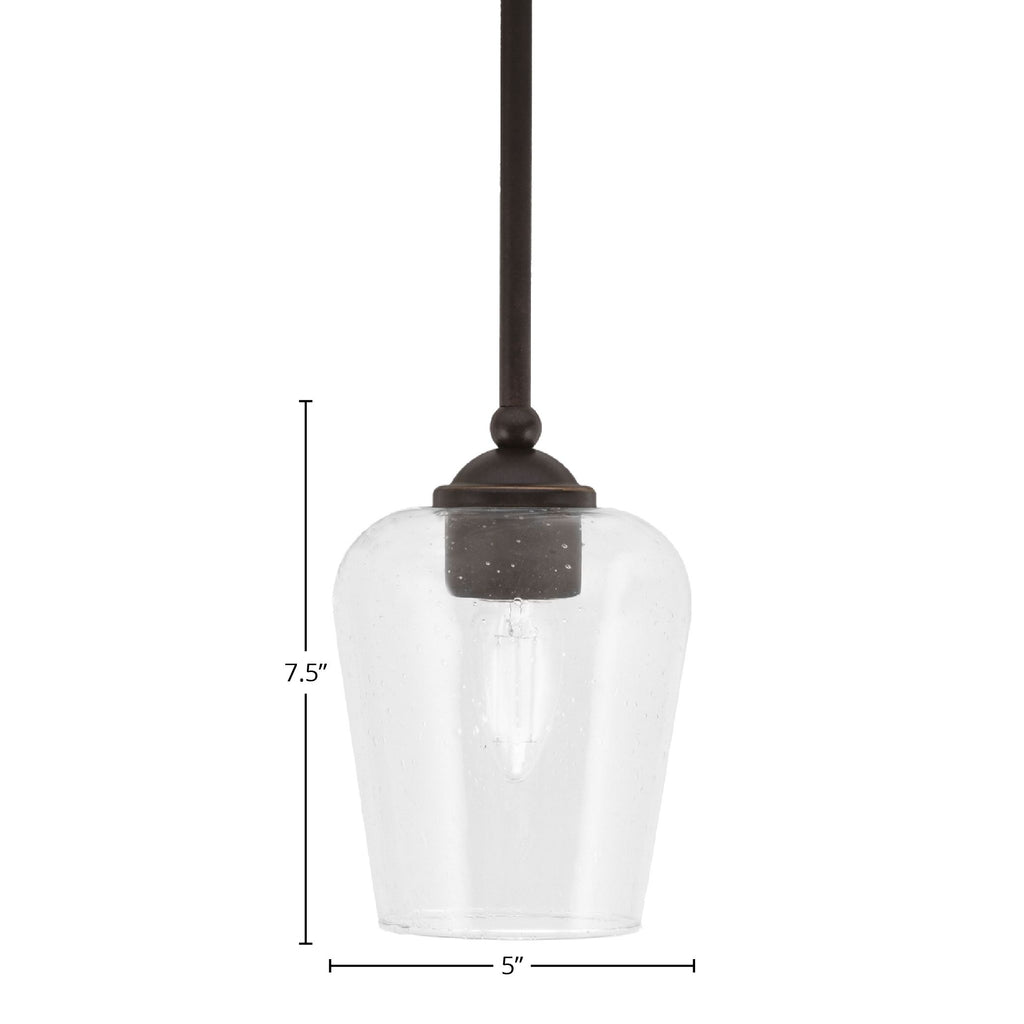 Zilo One Light Mini Pendant in Dark Granite with 5" Clear Bubble Shade