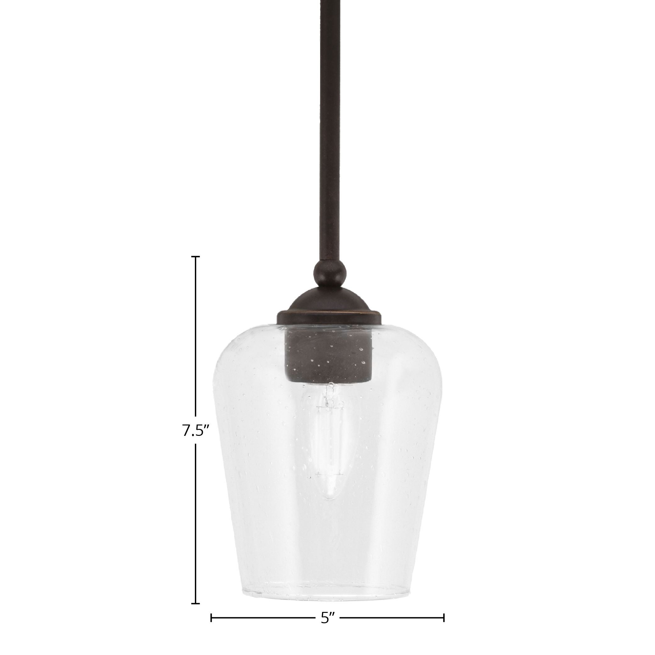 Zilo One Light Mini Pendant in Dark Granite with 5" Clear Bubble Shade