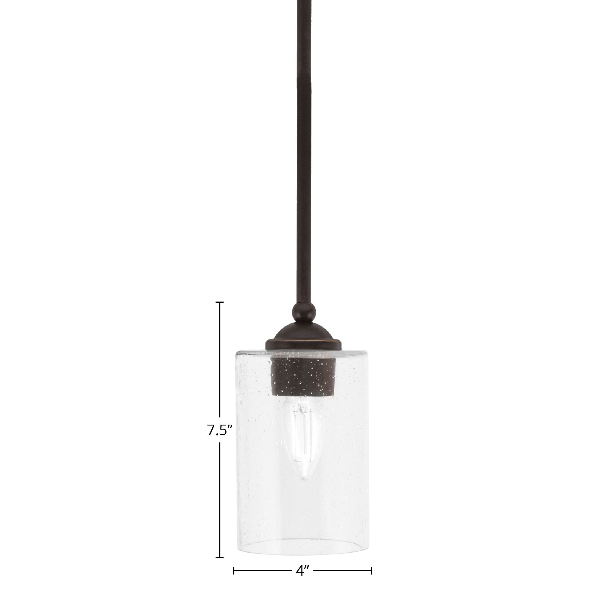 Zilo One Light Mini Pendant in Dark Granite with 4" Clear Bubble Shade