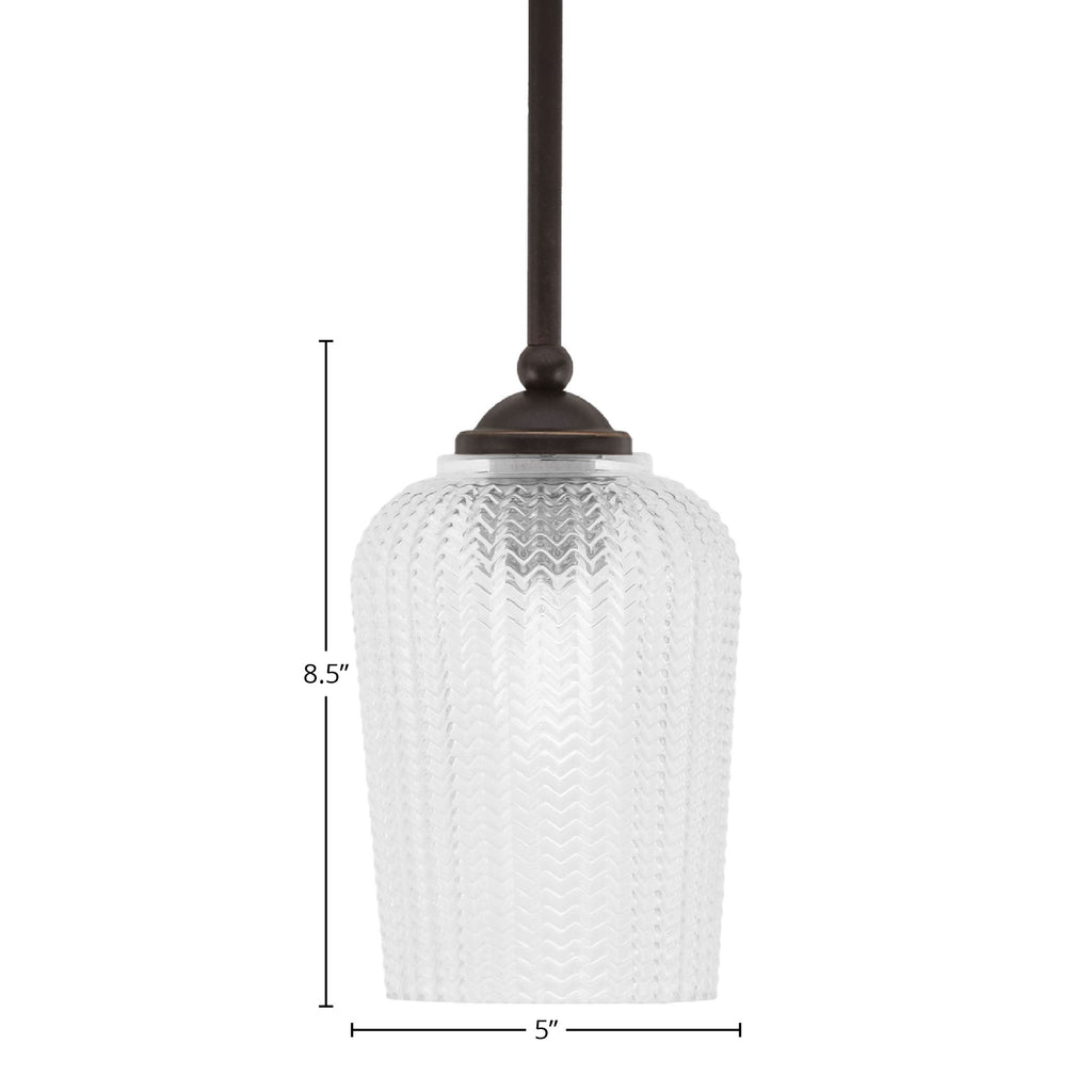 Zilo One Light Mini Pendant in Dark Granite with 5" Clear Textured Shade