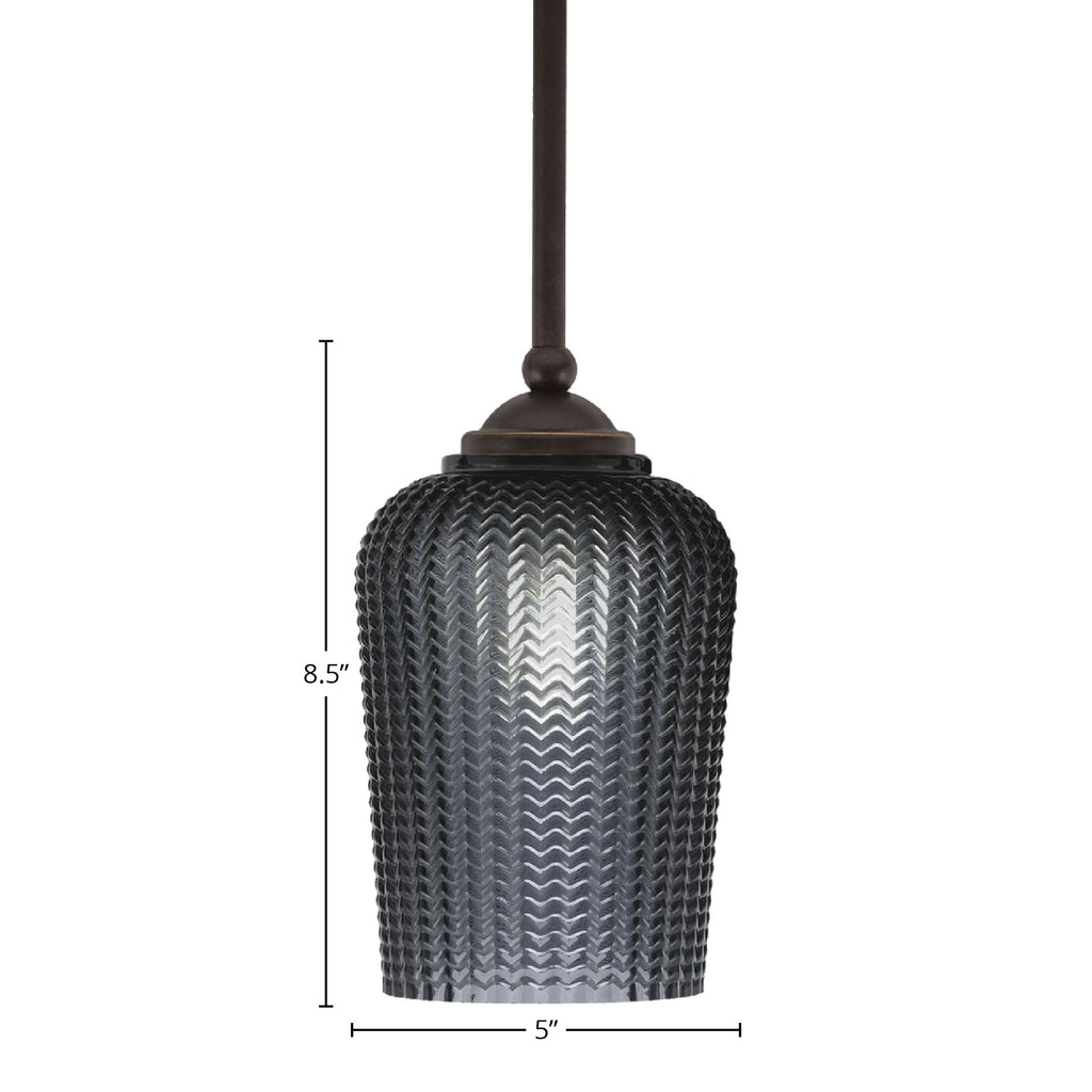 Zilo One Light Mini Pendant in Dark Granite with 5" Smoke Textured Shade