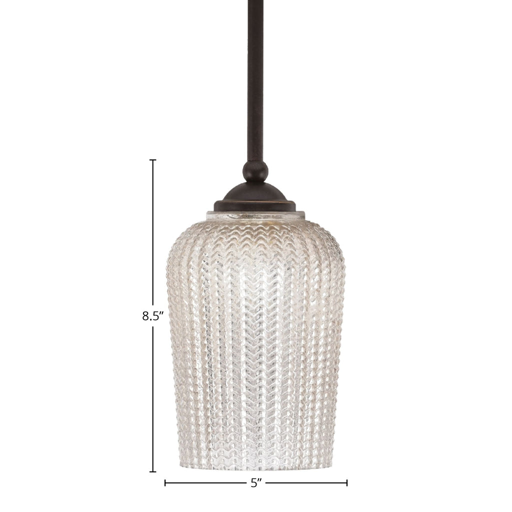 Zilo One Light Mini Pendant in Dark Granite with 5" Silver Textured Shade