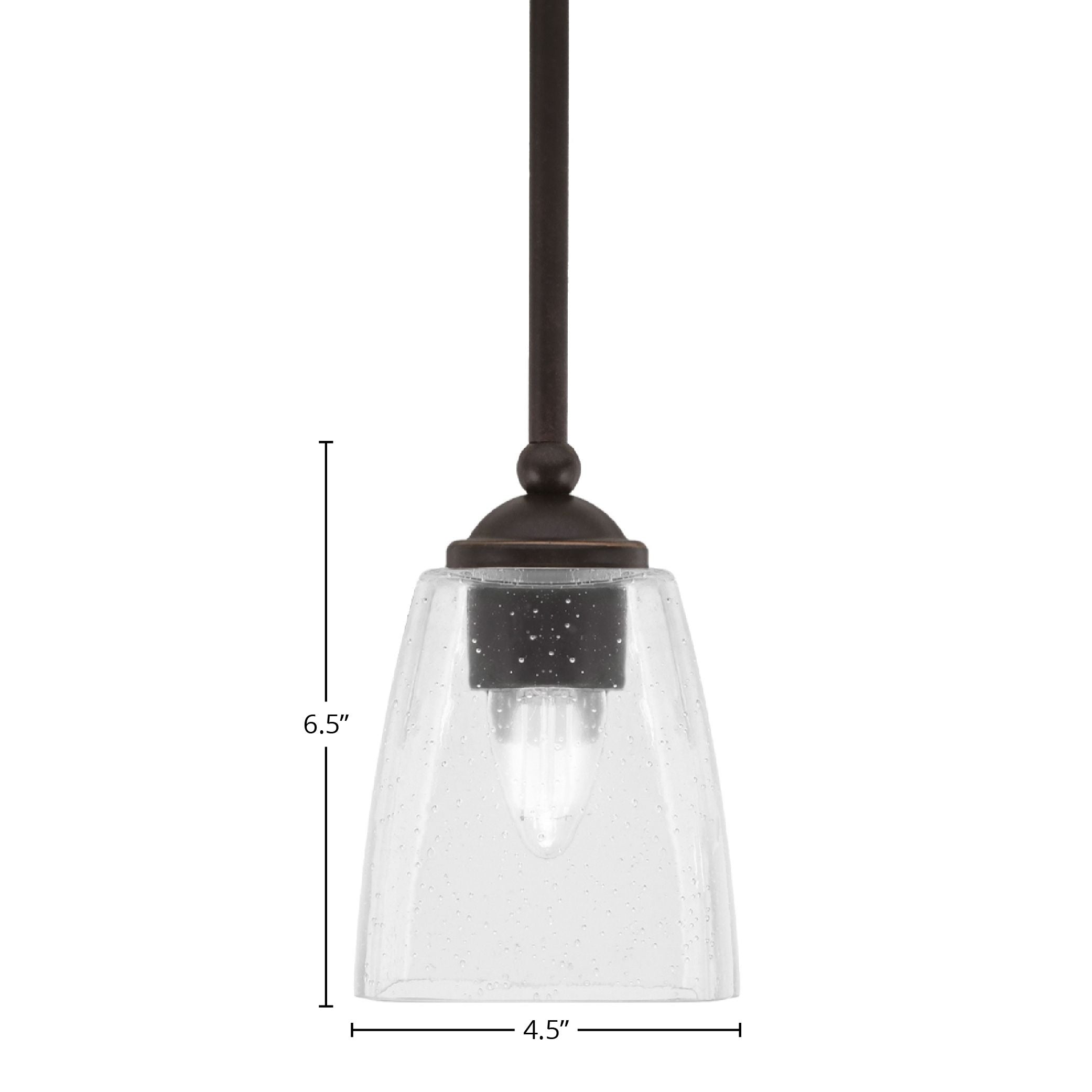 Zilo One Light Mini Pendant in Dark Granite with 4.5" Square Clear Bubble Shade