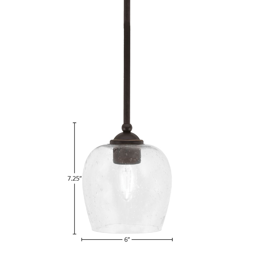 Zilo One Light Mini Pendant in Dark Granite with 6" Clear Bubble Shade