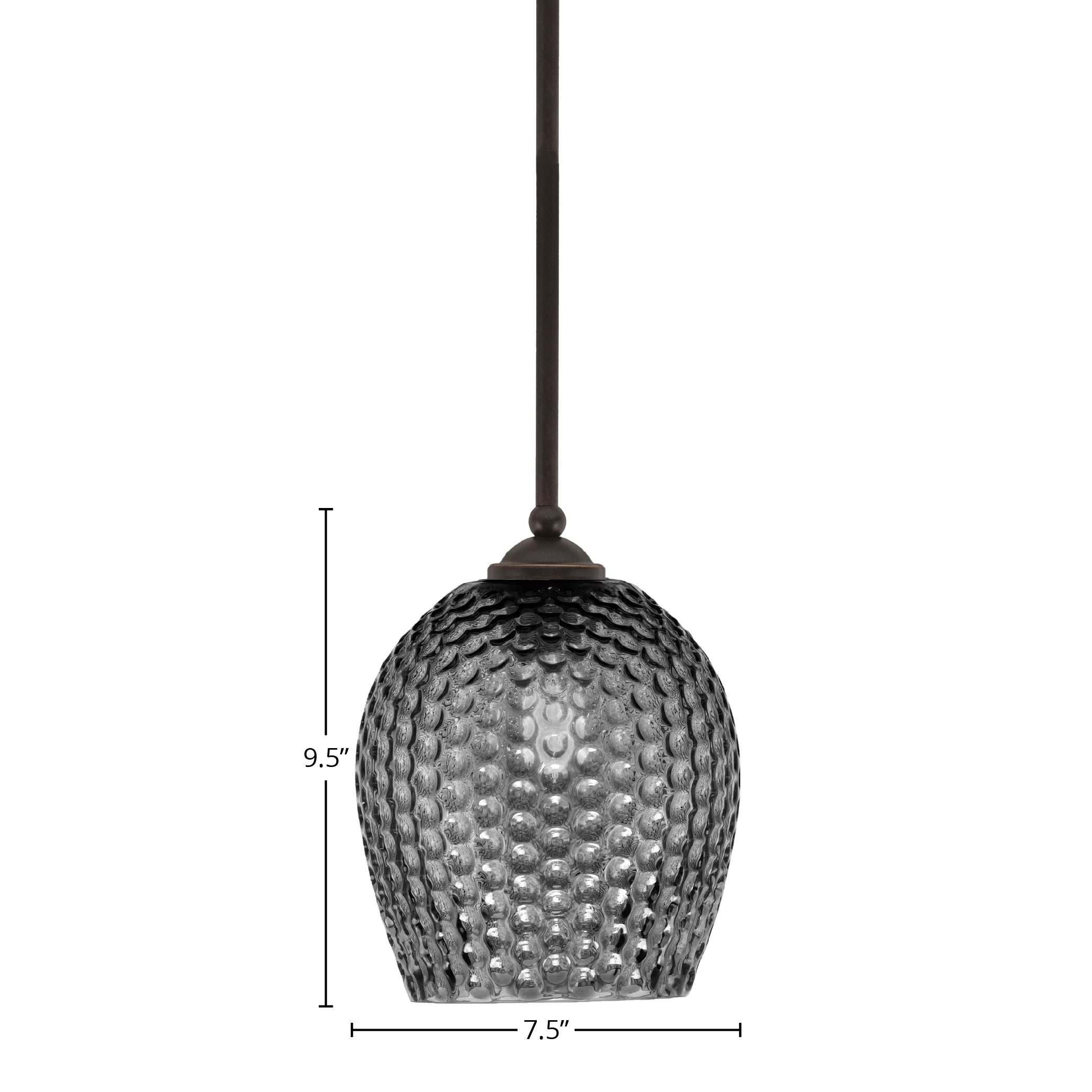 Zilo One Light Mini Pendant in Dark Granite with 7.5" Smoke Textured Shade