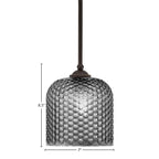 Zilo One Light Mini Pendant in Dark Granite with 7" Smoke Textured Shade