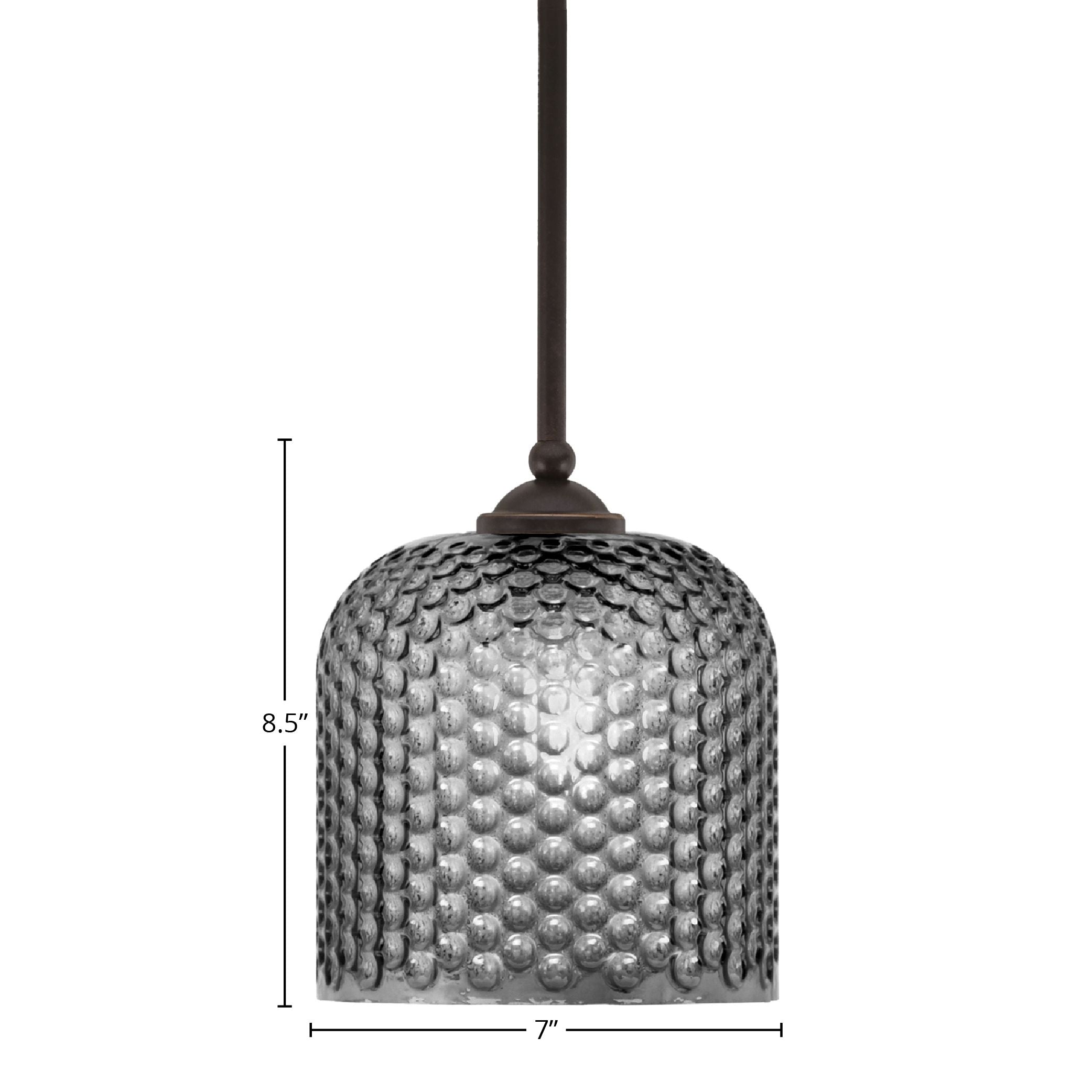 Zilo One Light Mini Pendant in Dark Granite with 7" Smoke Textured Shade