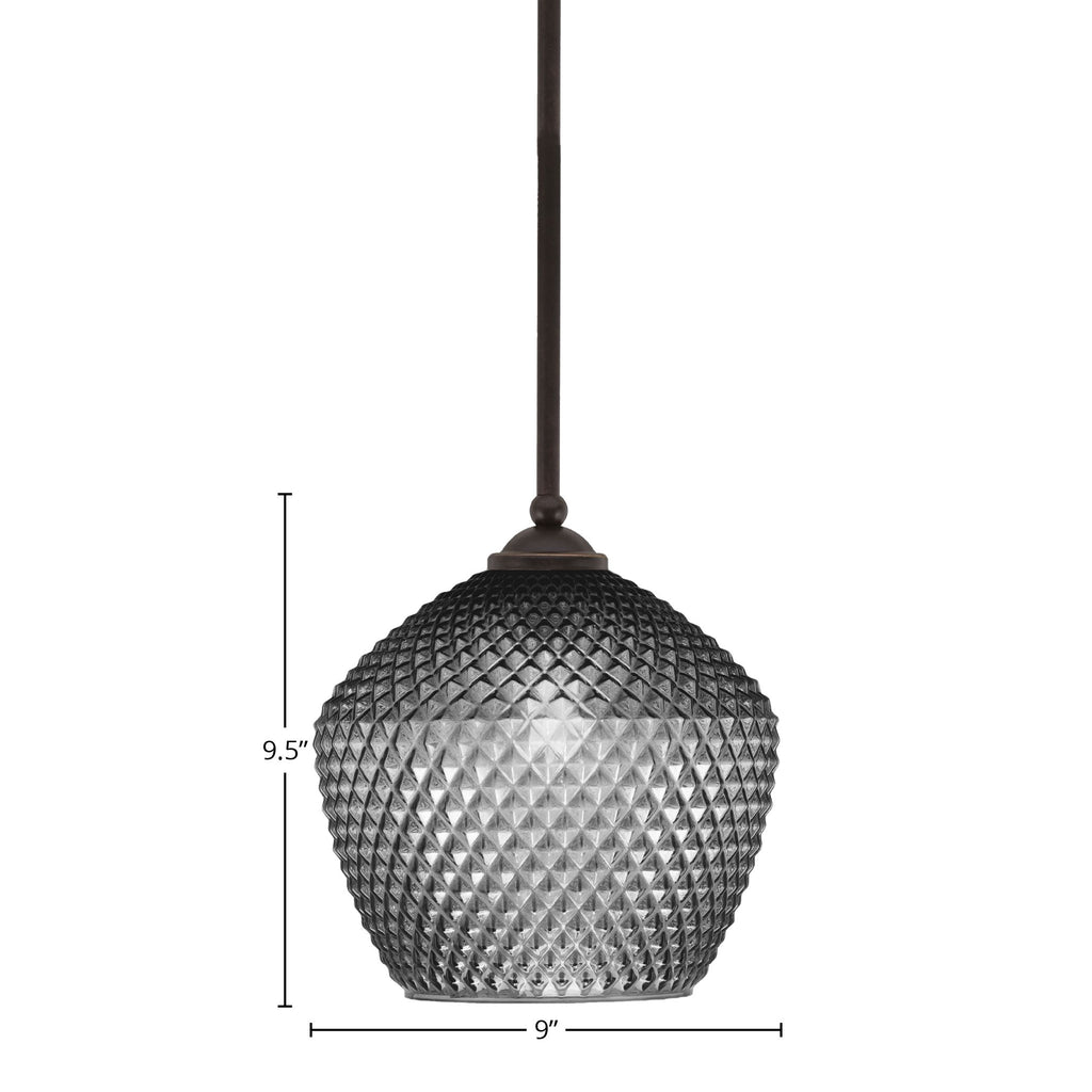 Zilo One Light Mini Pendant in Dark Granite with 9" Smoke Textured Shade