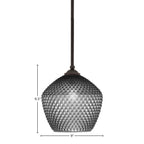 Zilo One Light Mini Pendant in Dark Granite with 9" Smoke Textured Shade