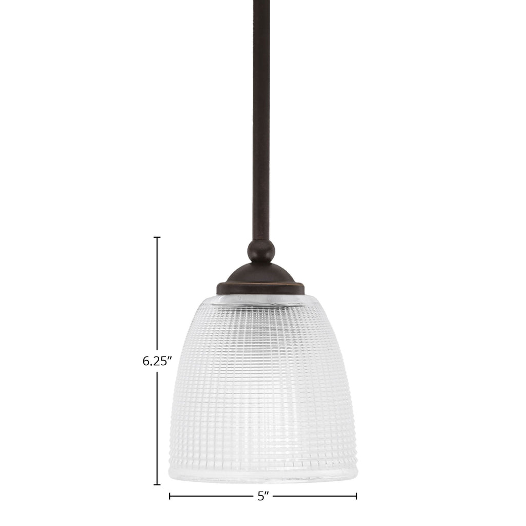 Zilo One Light Mini Pendant in Dark Granite with 5" Clear Ribbed Shade