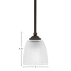 Zilo One Light Mini Pendant in Dark Granite with 5" Clear Ribbed Shade