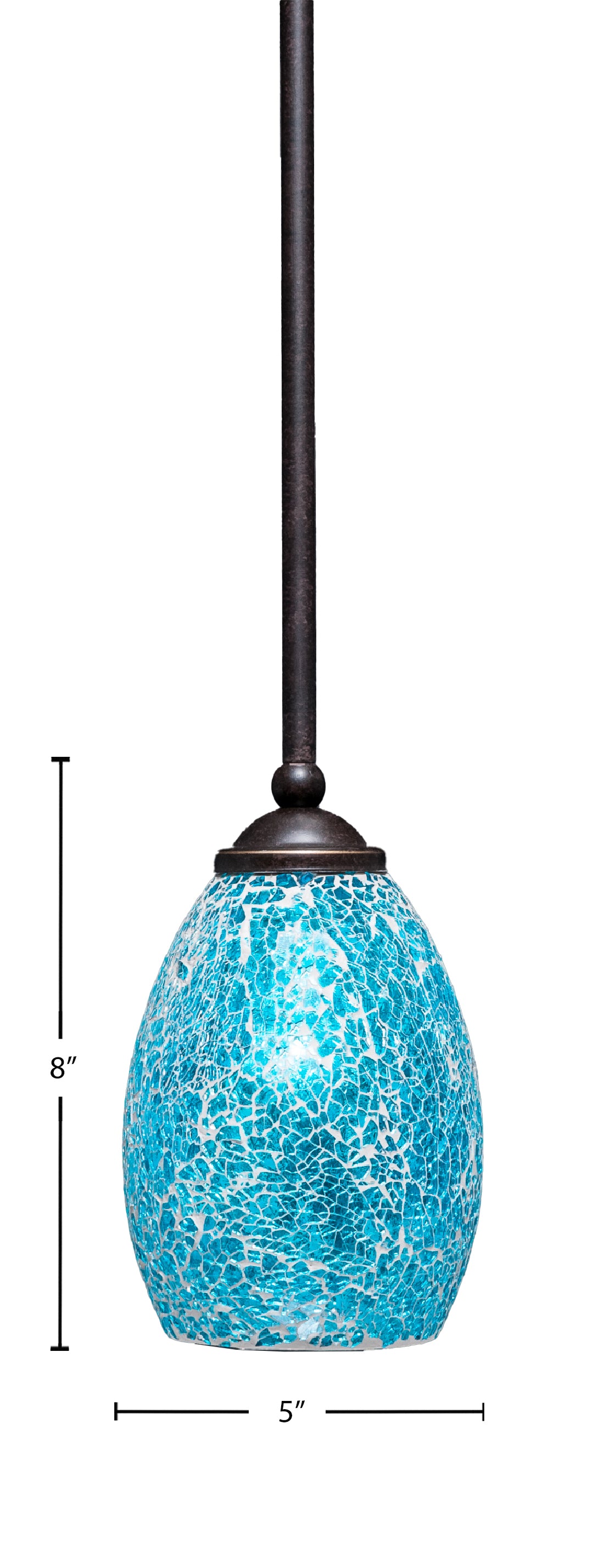 Zilo One Light Mini Pendant in Dark Granite with 5" Turquoise Fusion Shade