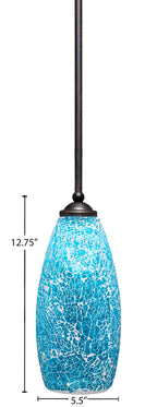 Zilo One Light Mini Pendant in Dark Granite with 5.5" Turquoise Fusion Shade