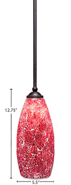 Zilo One Light Mini Pendant in Dark Granite with 5.5" Red Fusion Shade